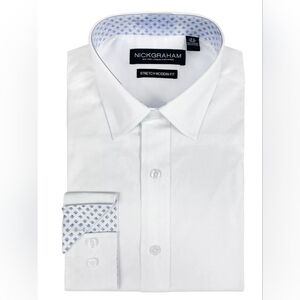 Nick Graham WHITE Men's Modern Fit Dress Shirt, Size L 16-16.5/34-35